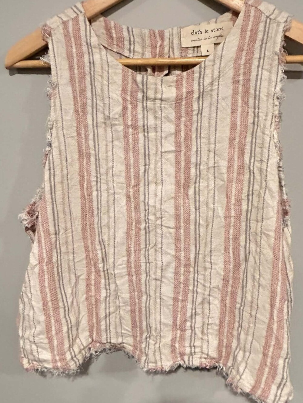Anthropologie Cloth & Stone Striped Fray Button-Back Tank Top, Large